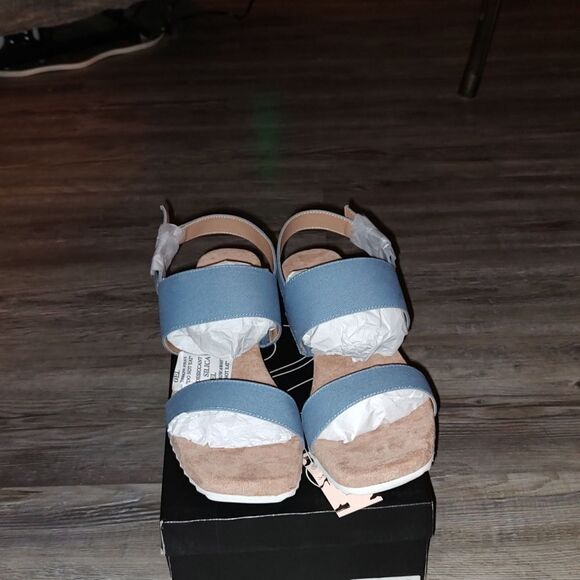 mysoft Womens Wooden grain  wedged Open Toe Chunky Heel Sandals  Sz 9 NWB - Picture 7 of 9